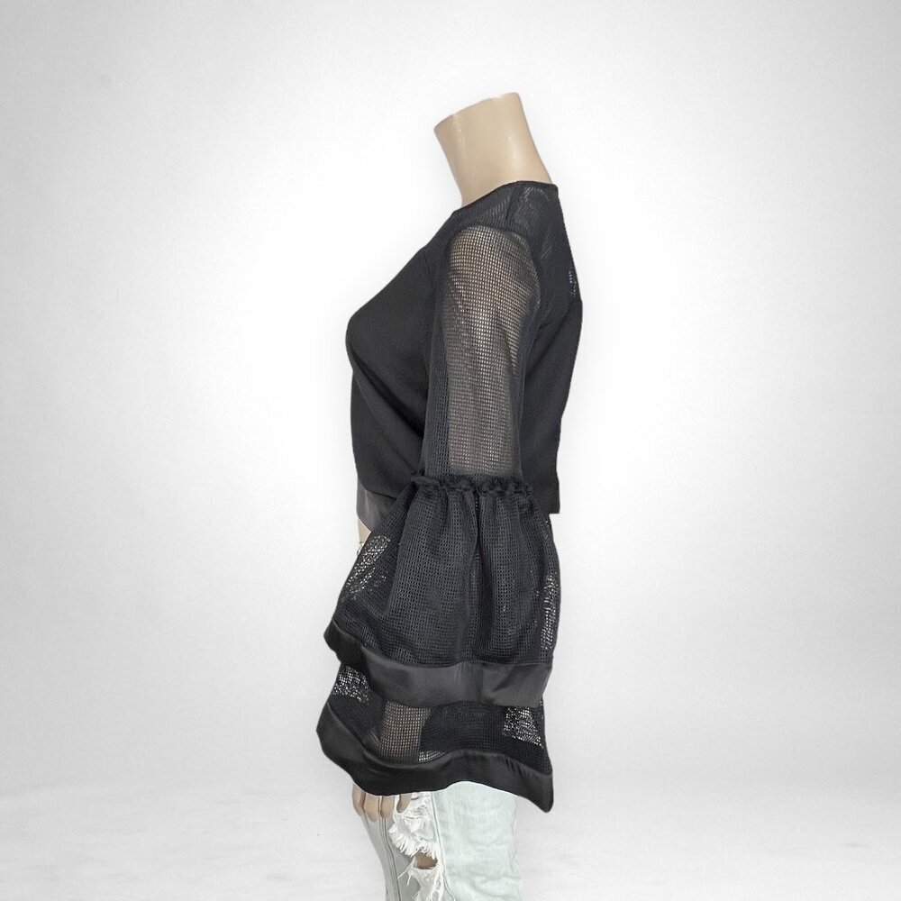 GRACIA‎ Large Black Mesh Bell Shaped Sleeves Top Party - Picture 2 of 9